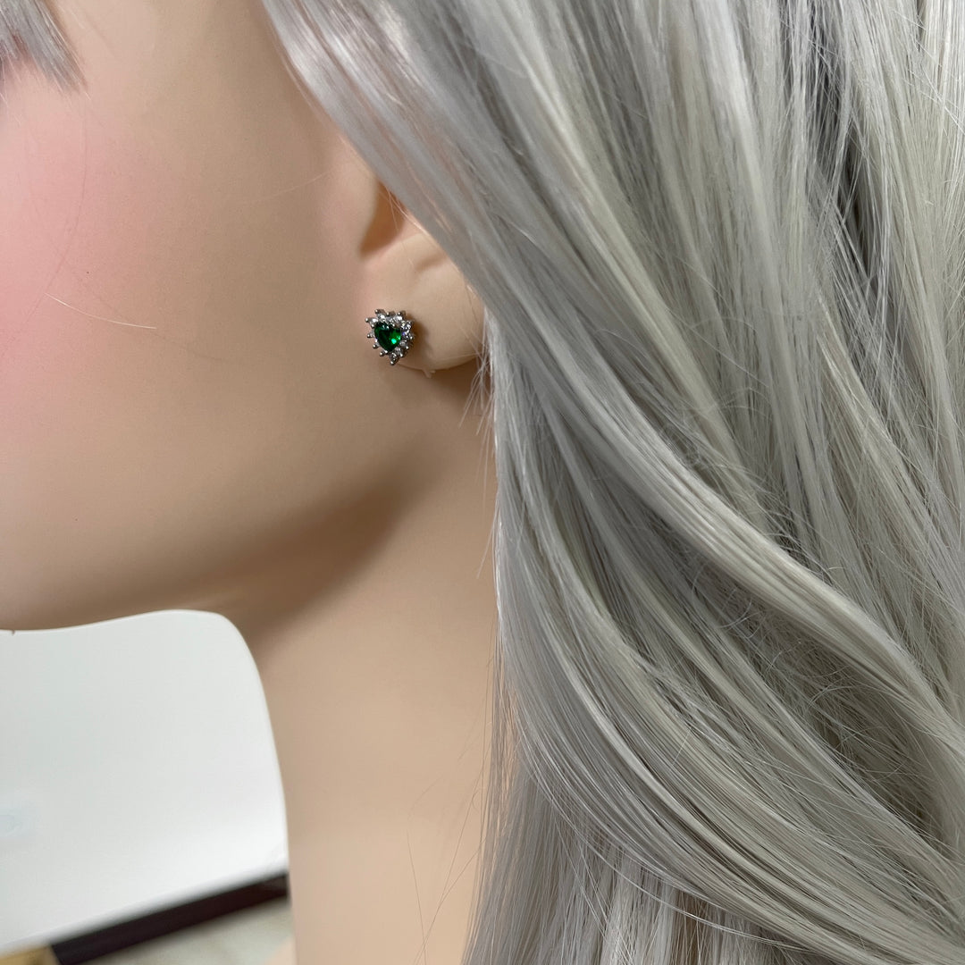 Aretes de Plata Corazón Reina Verde 7MM💚