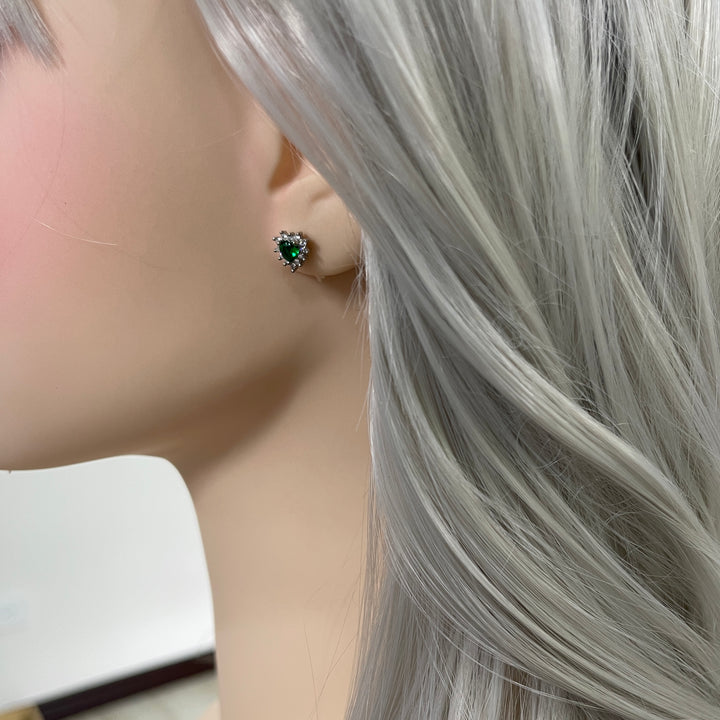 Aretes de Plata Corazón Reina Verde 7MM💚