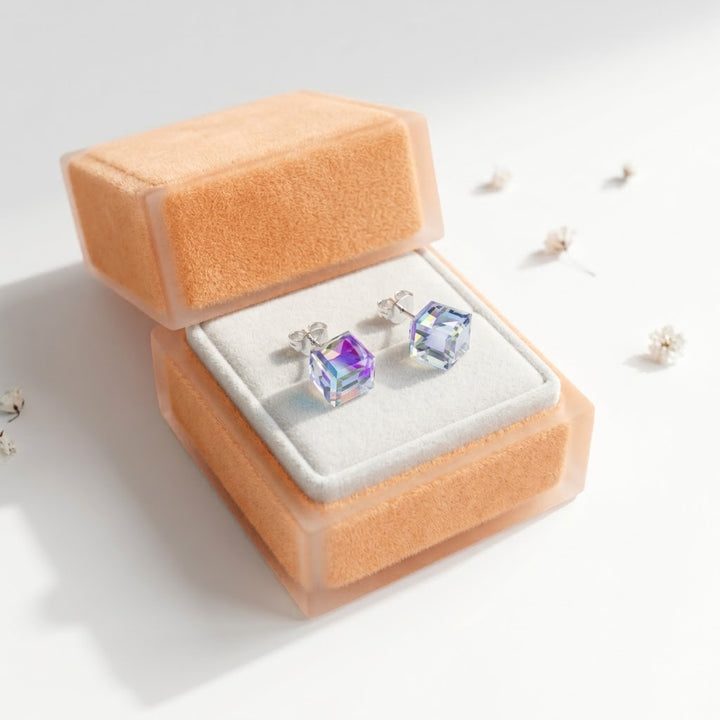 Aretes Cubo Tornasol Plata