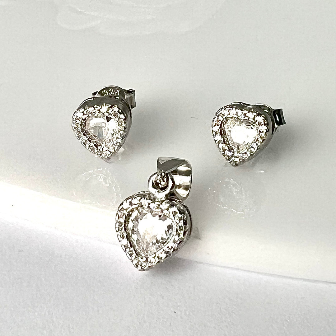 Juego Plata Corazón Brillante
