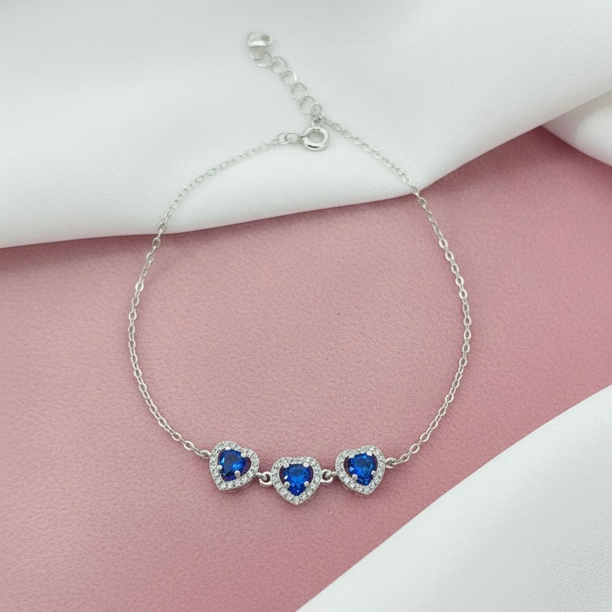 Pulsera Plata Triple Corazón