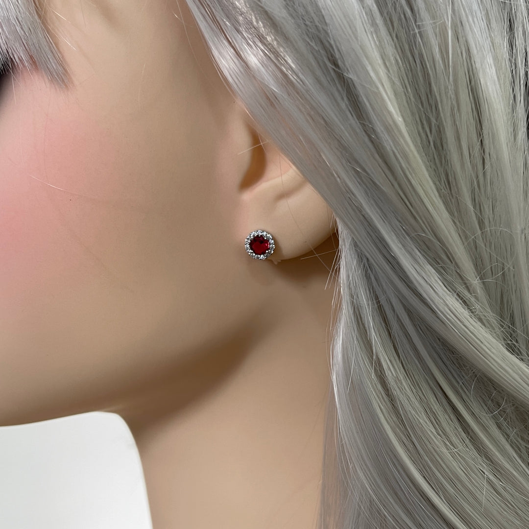 Aretes de Plata Redondo Rojo