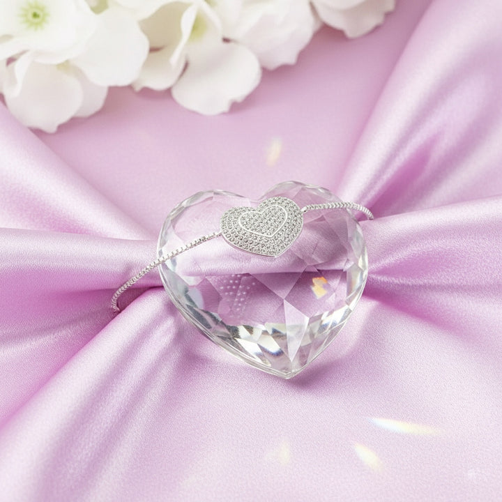 Pulsera de Plata Corazón con Circonita