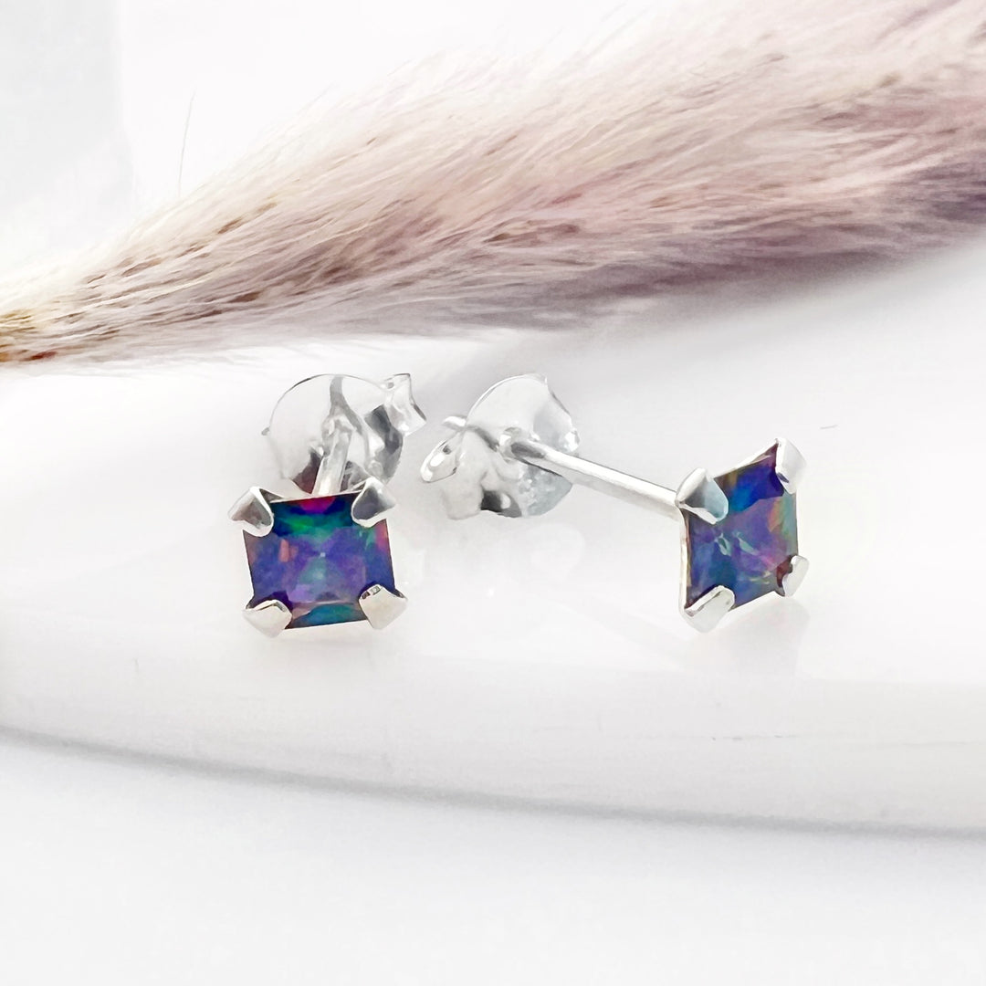 ▷ Aretes Chispas Cuadro Topacio Místico 4MM | Nicola Joyería 🇨🇷