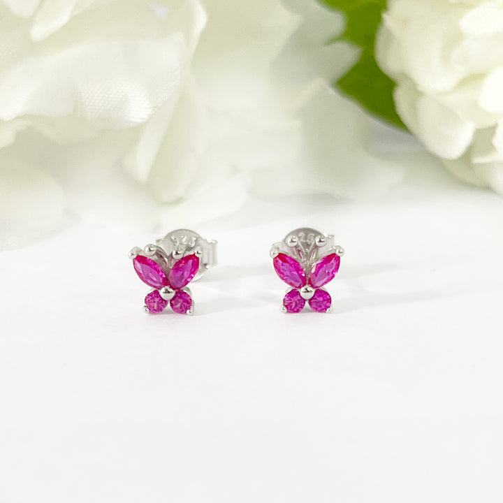 Aretes de Plata Mariposa Fucsia