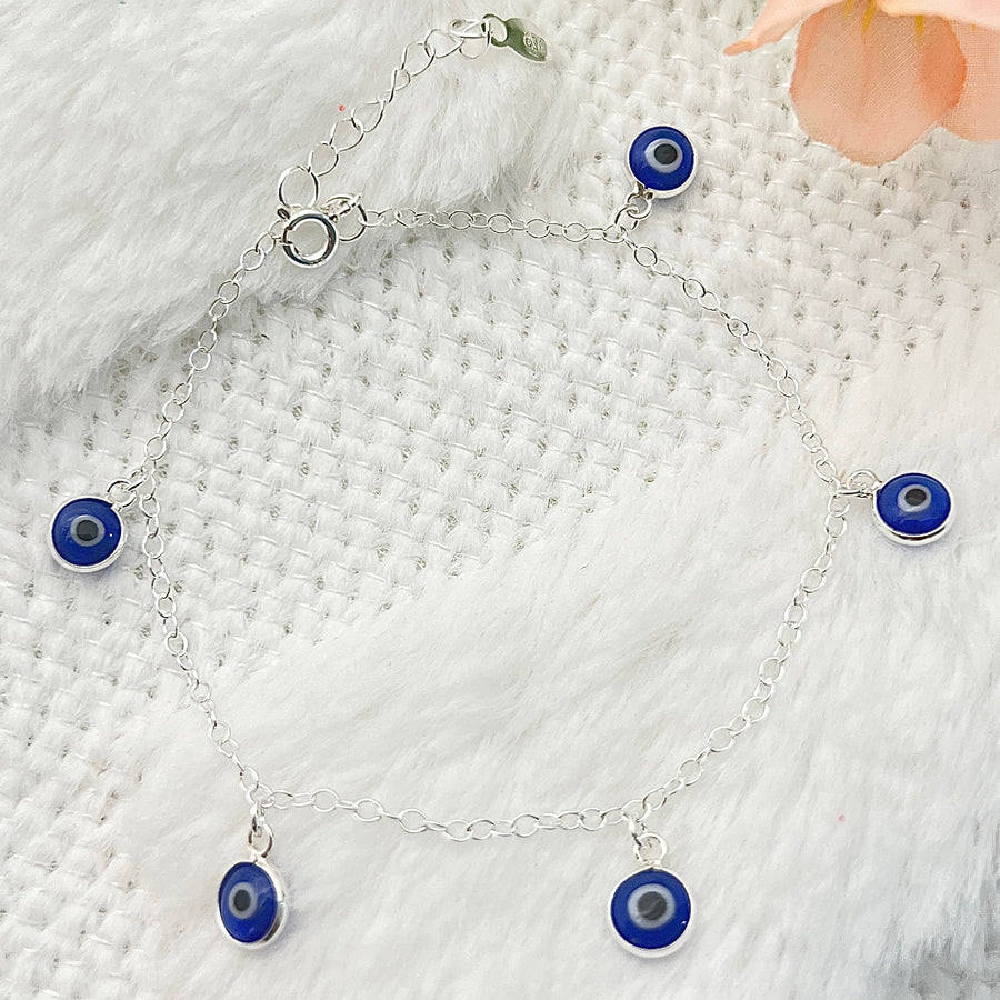 Compra en línea una pulsera con 5 Ojos Turcos 🧿 💯 PLATA 925 💎 en Costa Rica 🇨🇷