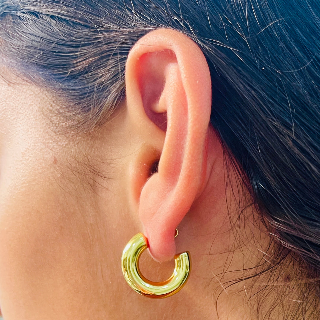 Aretes Acero Media Luna Dorada 20MM