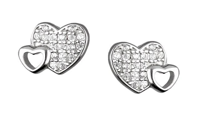 Aretes de Plata Doble Corazón 11M