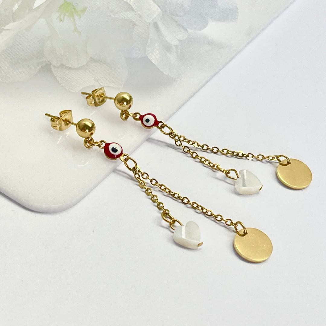 Aretes de Acero Largo Ojo Turco Rojo círculo ⭕️