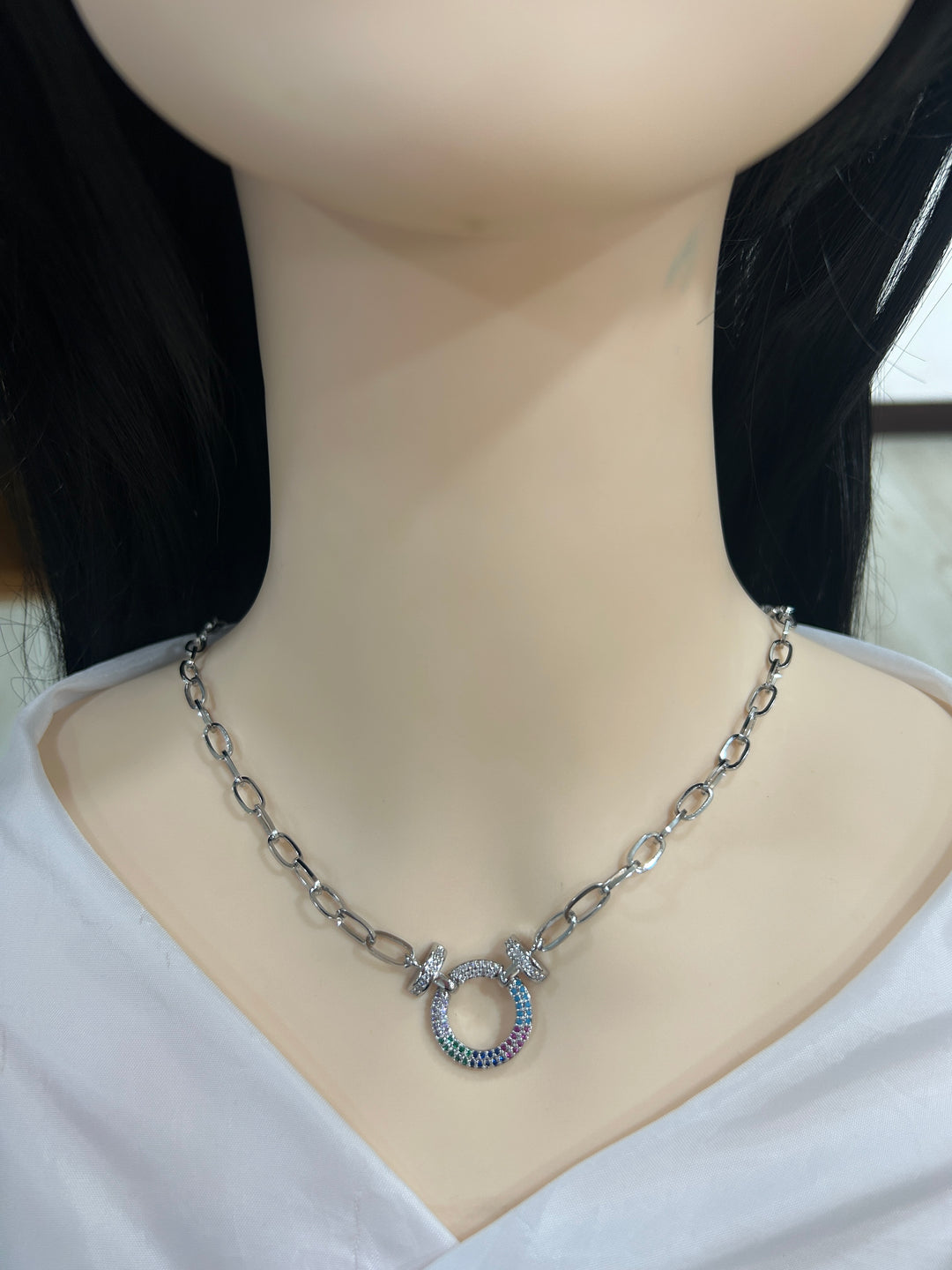 Collar y Pulsera Círculo Colores 🔵 Plateado