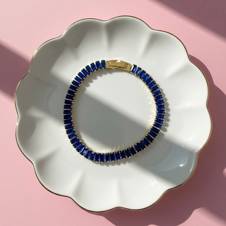 Pulsera Acero Baguettes Azul Dorada