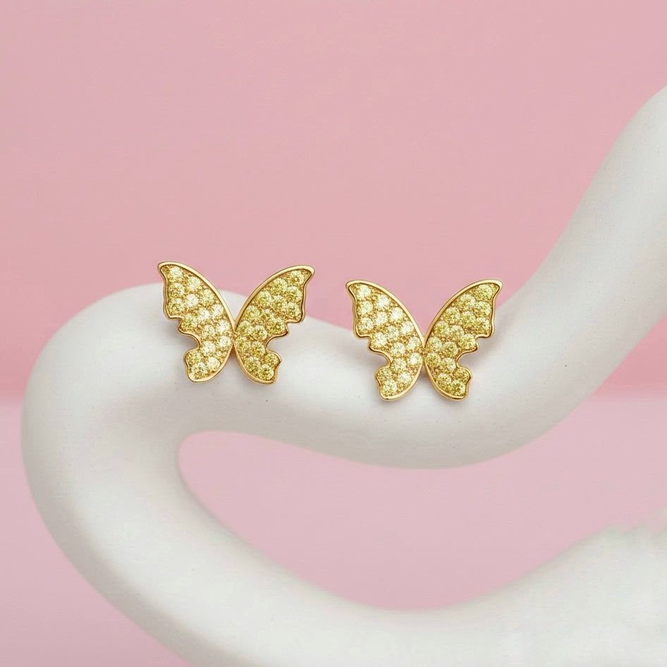Aretes de Acero Dorado Mariposa Grande 🦋