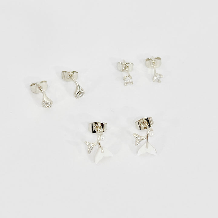Trío de Aretes Acero Plateado 🧜‍♀️