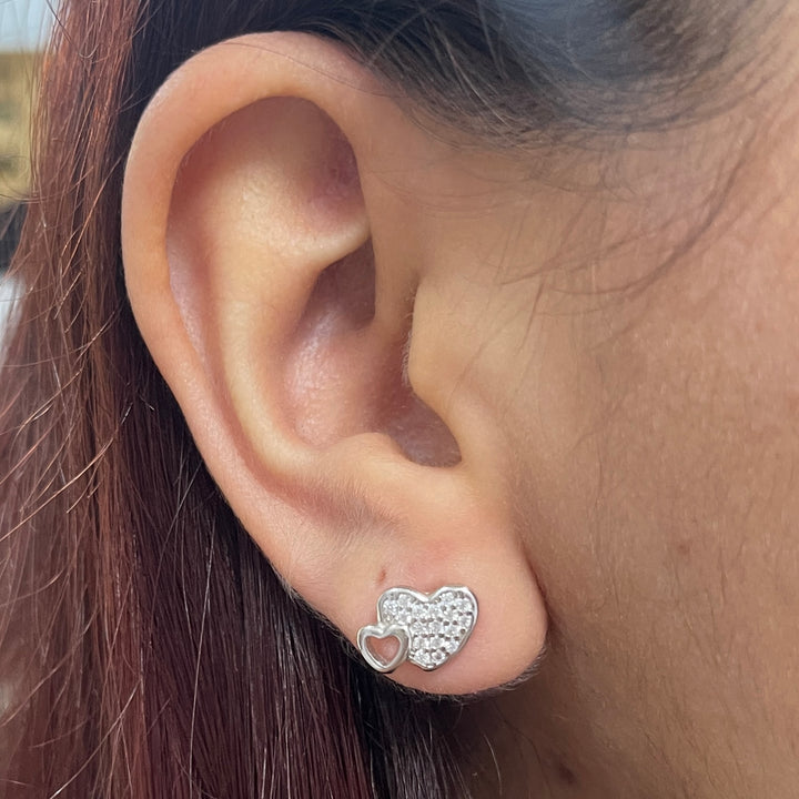 Aretes de Plata Doble Corazón 11M