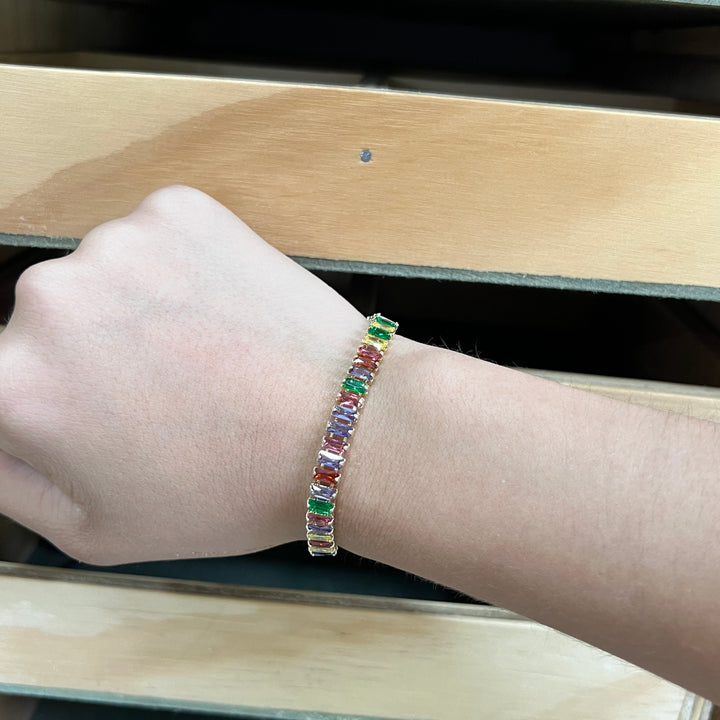 Pulsera Acero 🌈Multicolor Baguettes Dorada
