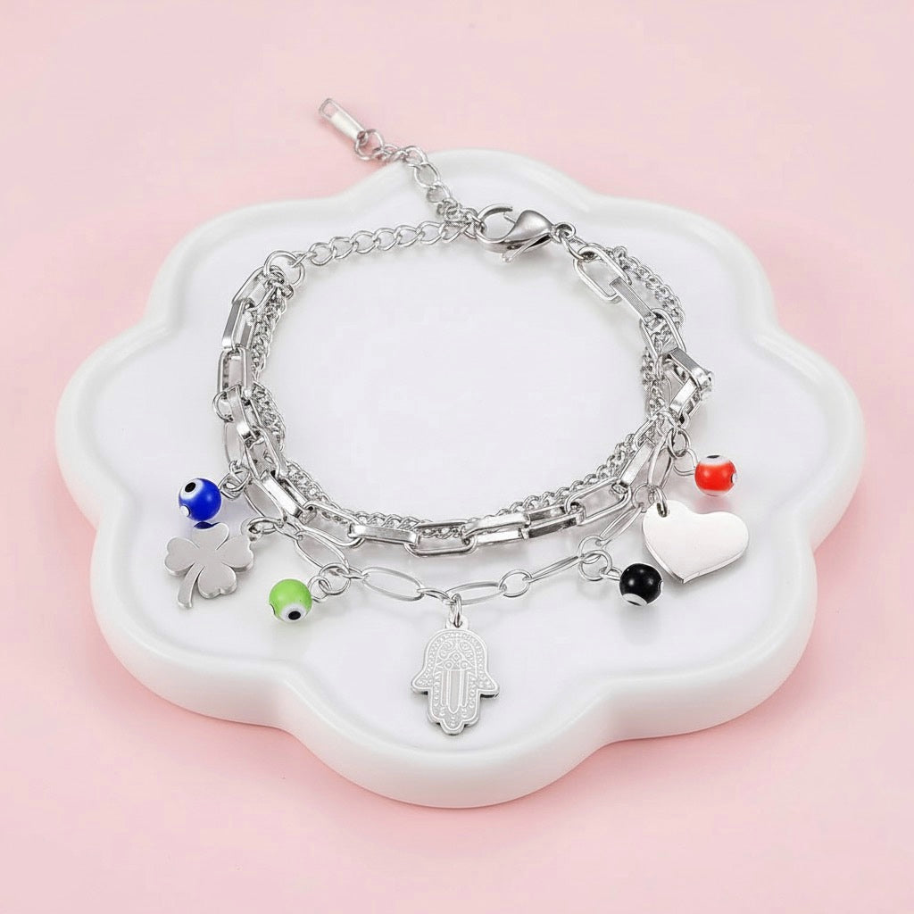 Pulsera Acero Ojo turco Trébol