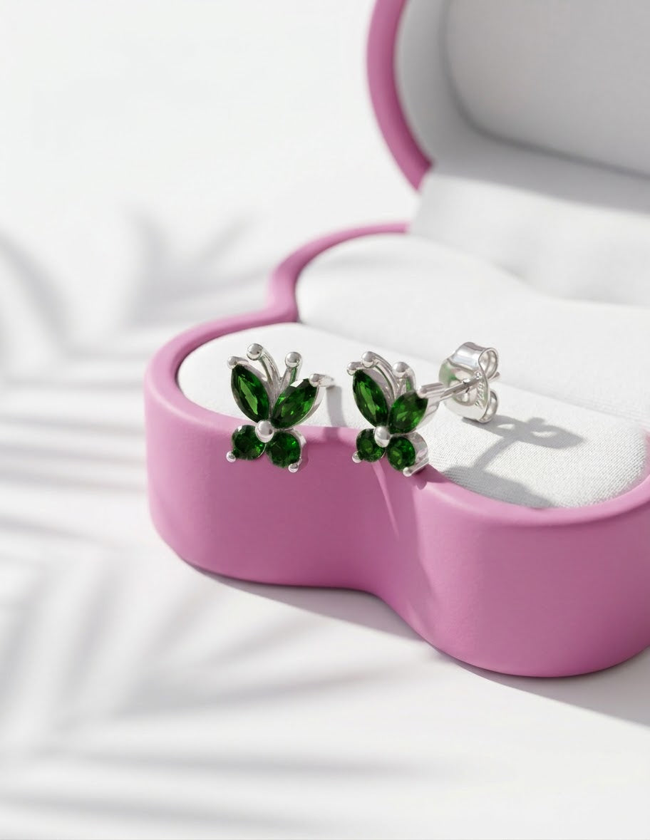 Aretes Plata Mariposa Verde