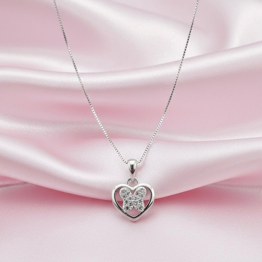 Collar Plata Corazón Mariposa