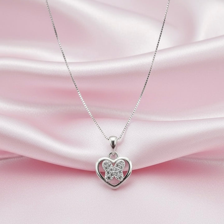 Collar Plata Corazón Mariposa
