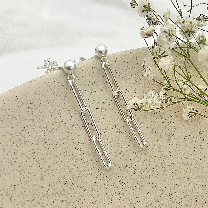 ▷ Aretes Eslabones Largos 🔗 Plata 925 | Nicola Joyería 🇨🇷