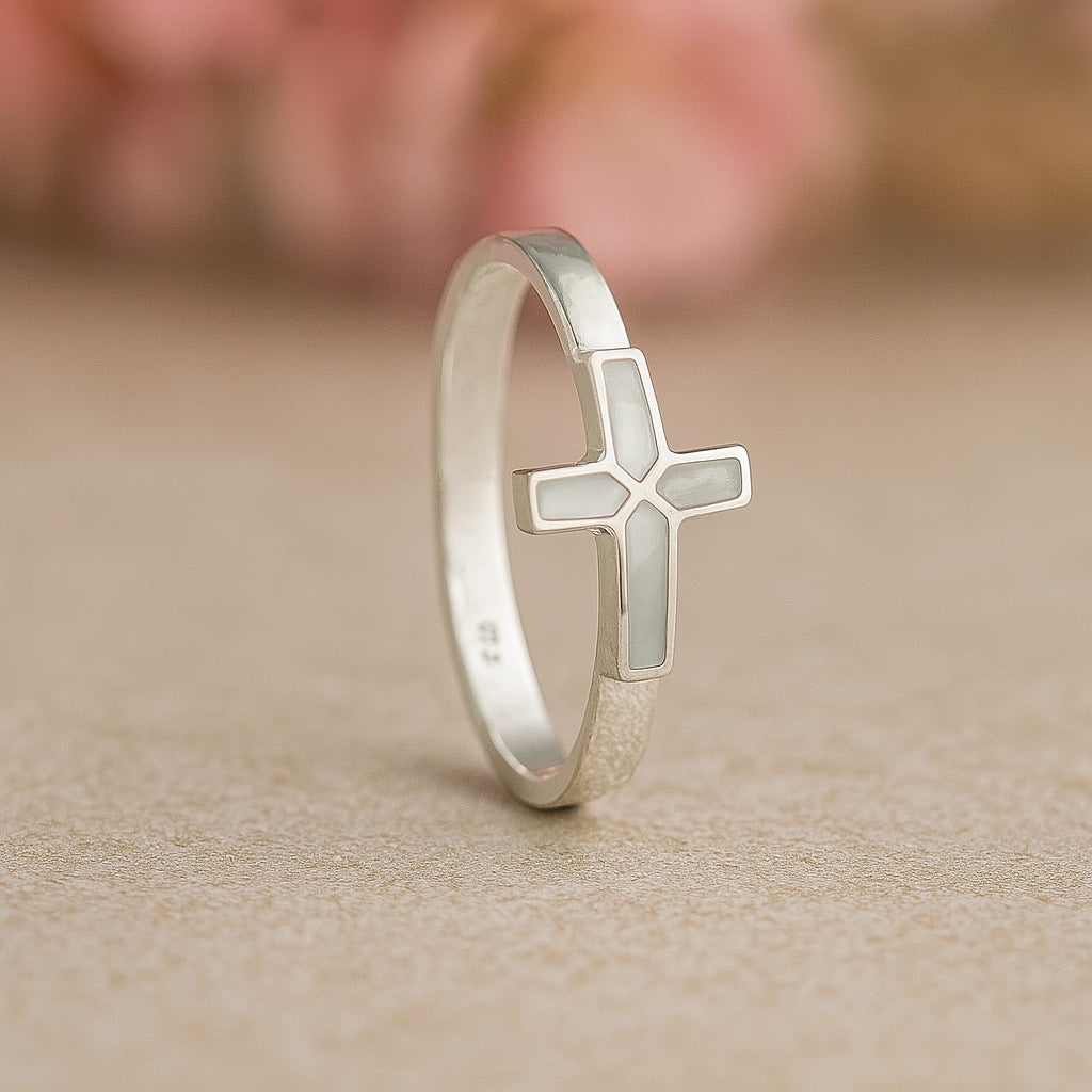 Anillo de Plata Cruz Blanca