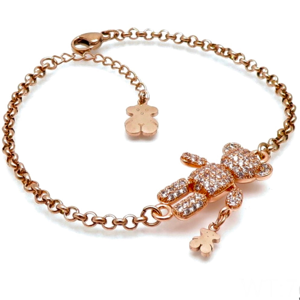 Pulsera Acero TOÜS Oro Rosa Brillantes 🐻 16mm