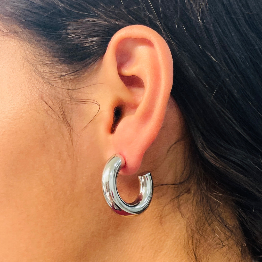Aretes Acero Media Luna Plateada 25MM