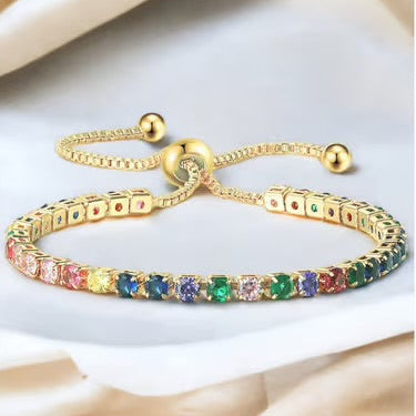 Pulsera Acero 🌈Multicolor Tennis Dorada
