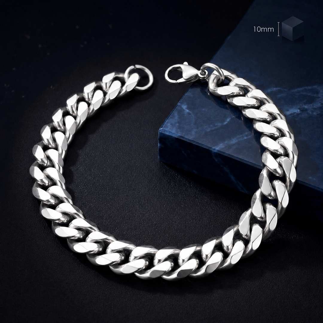 Pulsera Cubana Plateada 10MM