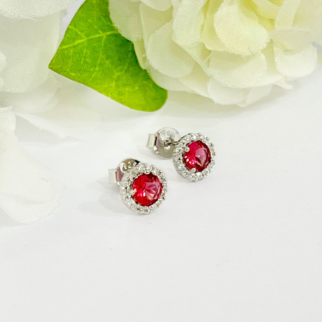 Aretes de Plata Redondo Rojo