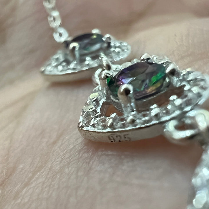 Pulsera Plata Triple Corazón Topacio Místico