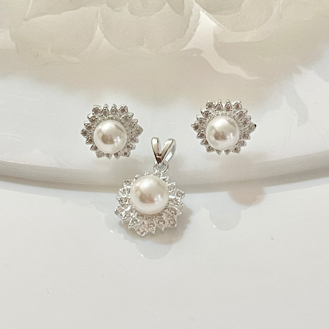 Juego Plata Perlas Girasol 🌻