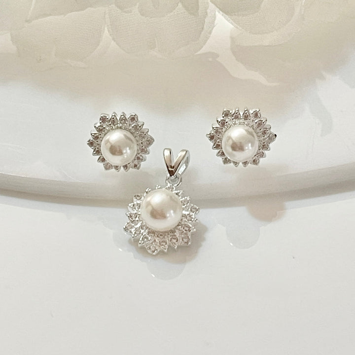 Juego Plata Perlas Girasol 🌻