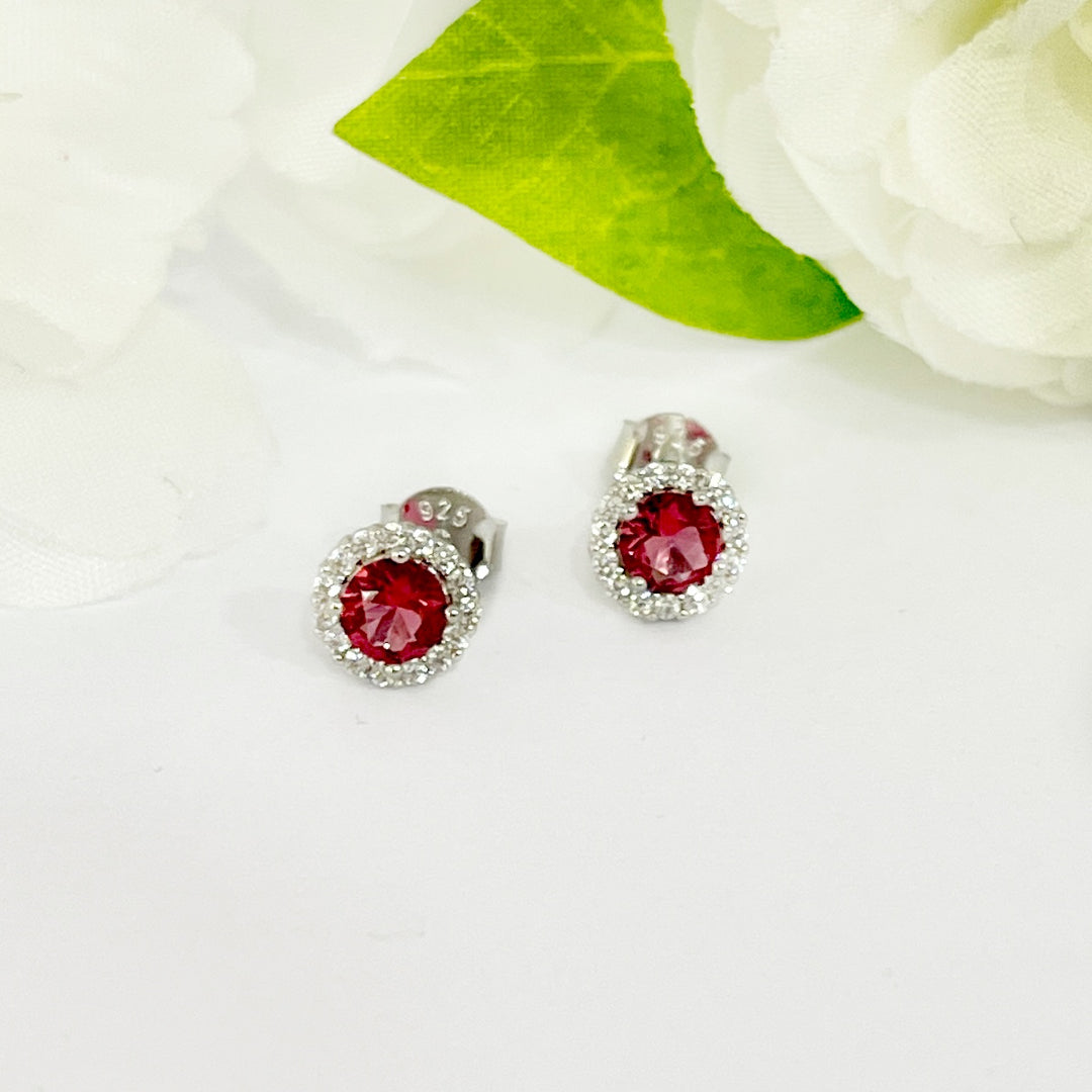 Aretes de Plata Redondo Rojo