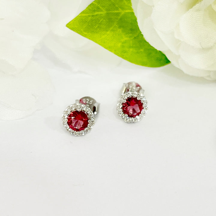 Aretes de Plata Redondo Rojo