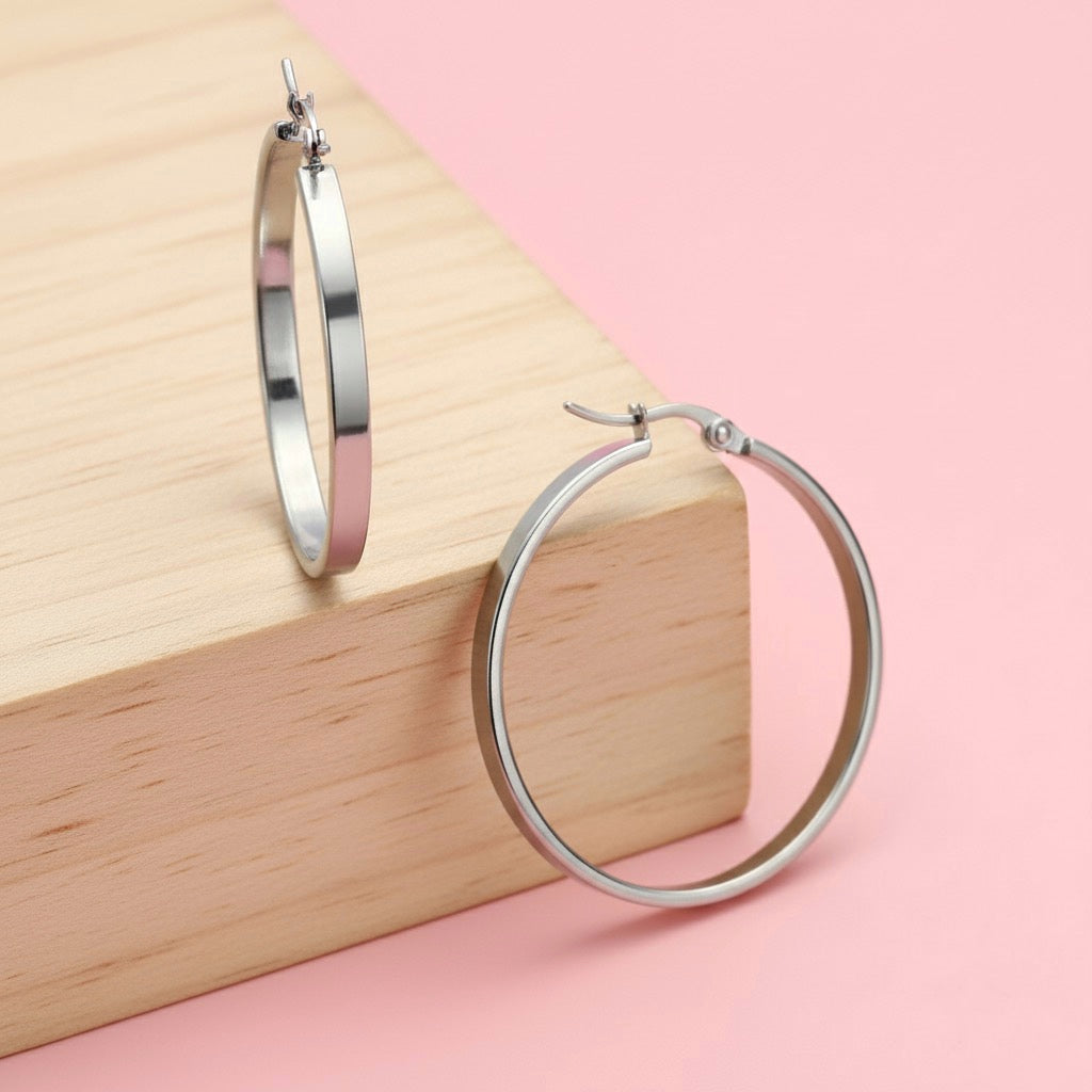 Argollas Nube 35MM Plateado Acero