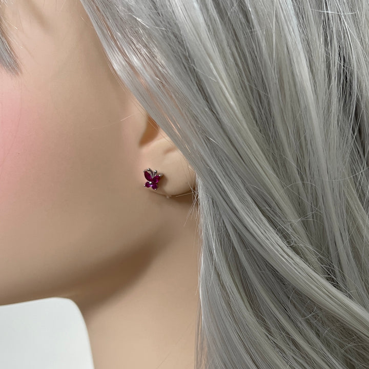 Aretes de Plata Mariposa Fucsia