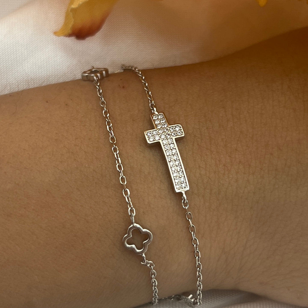 Pulsera Doble de Plata Cruz ✝️