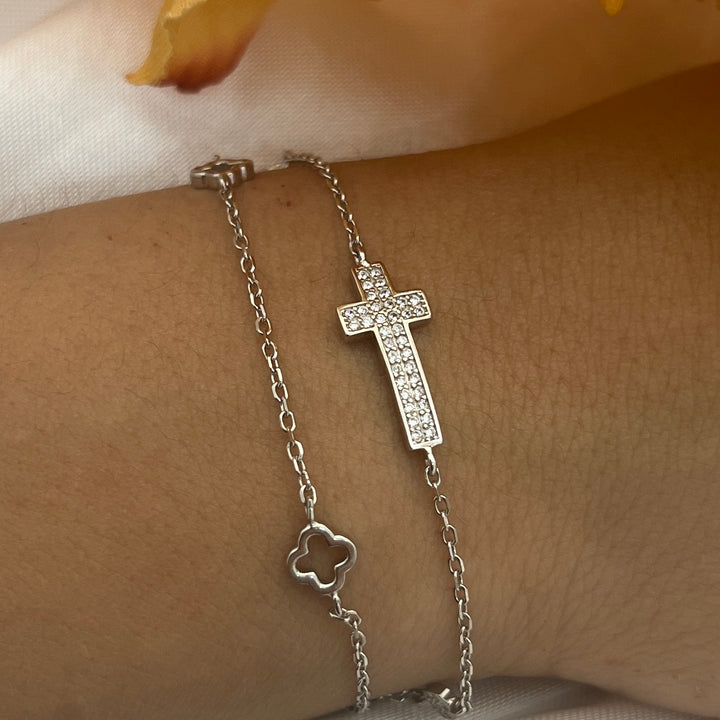 Pulsera Doble de Plata Cruz ✝️