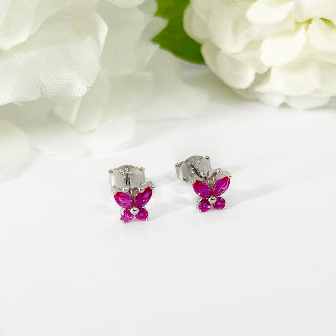 Aretes de Plata Mariposa Fucsia