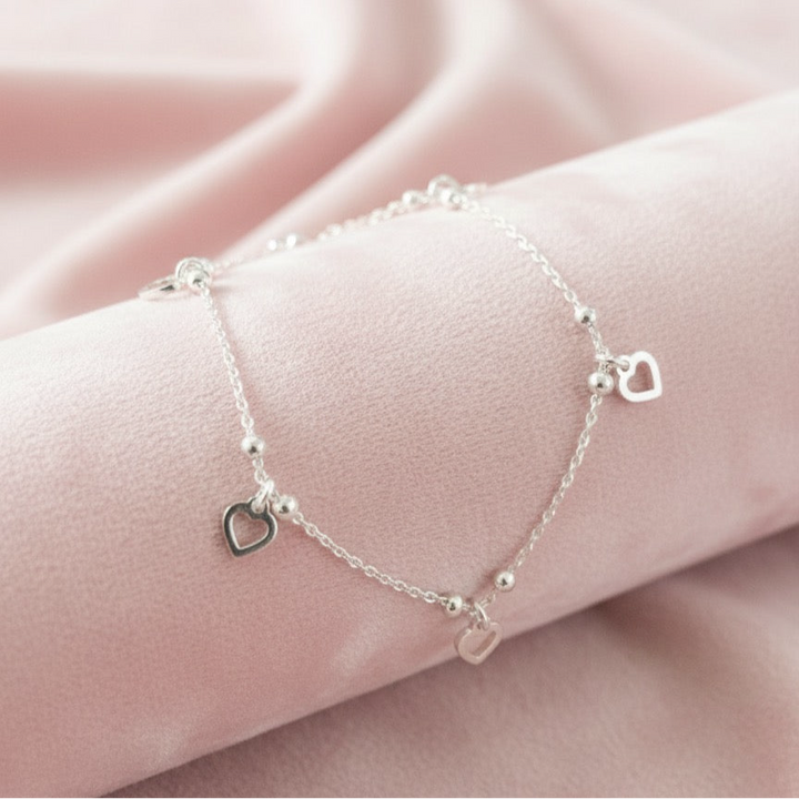 Tobillera Plata Corazones