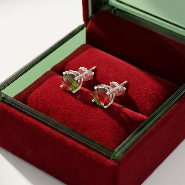 Aretes Plata 🍉 Turmalina Sandía