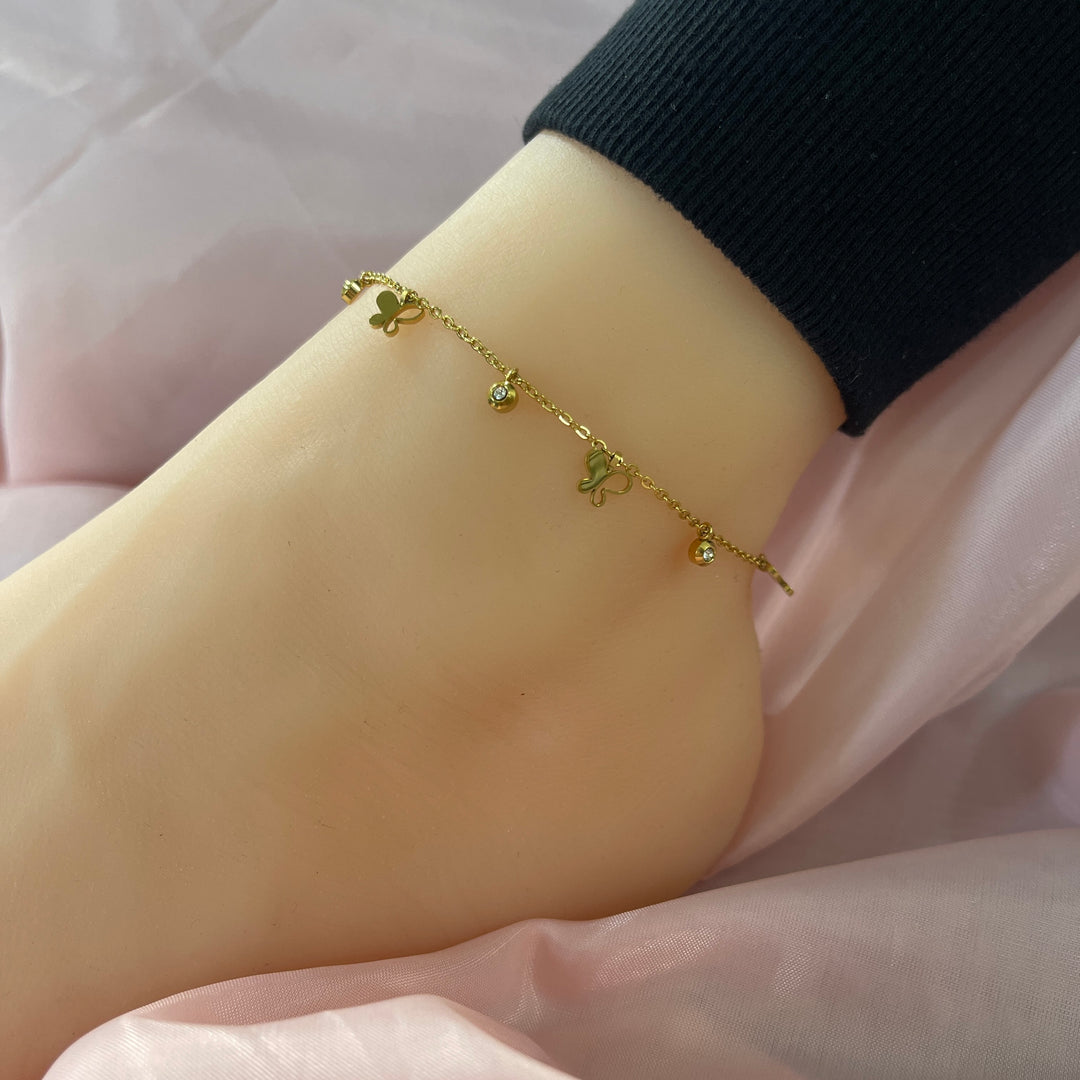 Tobillera Acero Dorada Vuelo Brillante 🦋