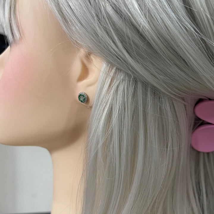 Aretes de Plata Círculo Verde 8MM