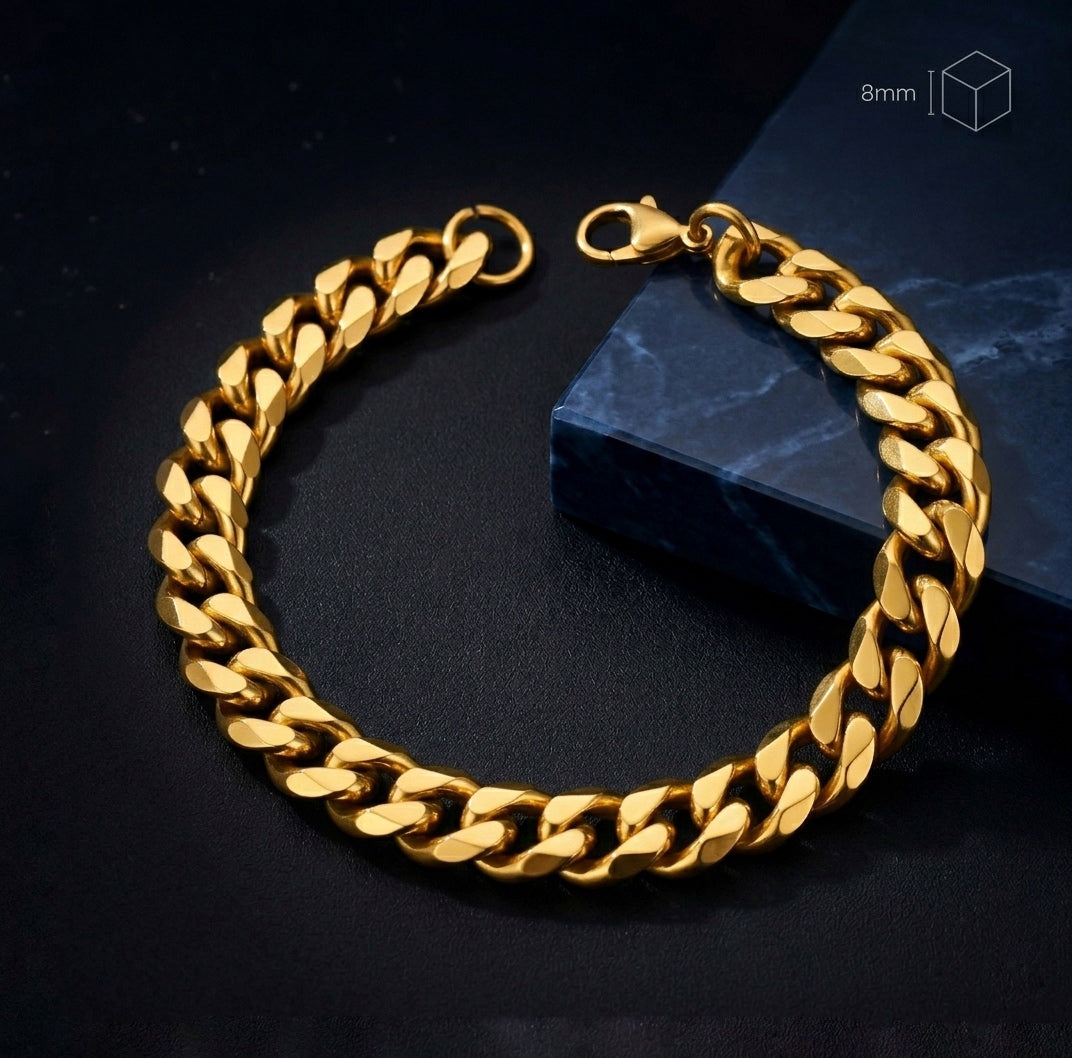 Pulsera Cubana Dorada 8MM