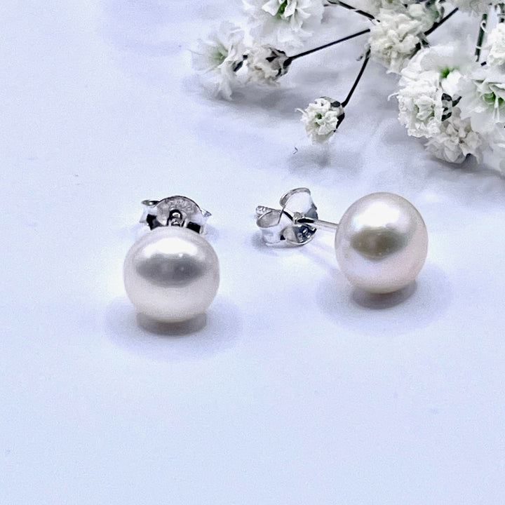 Aretes de Plata Perlas 8MM