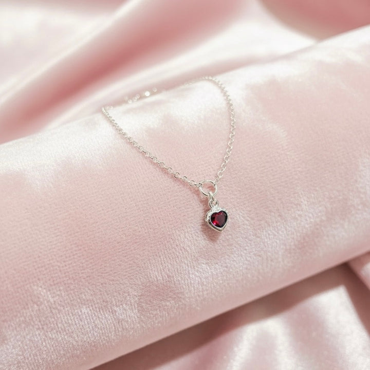 Tobillera Plata Corazón Rojo