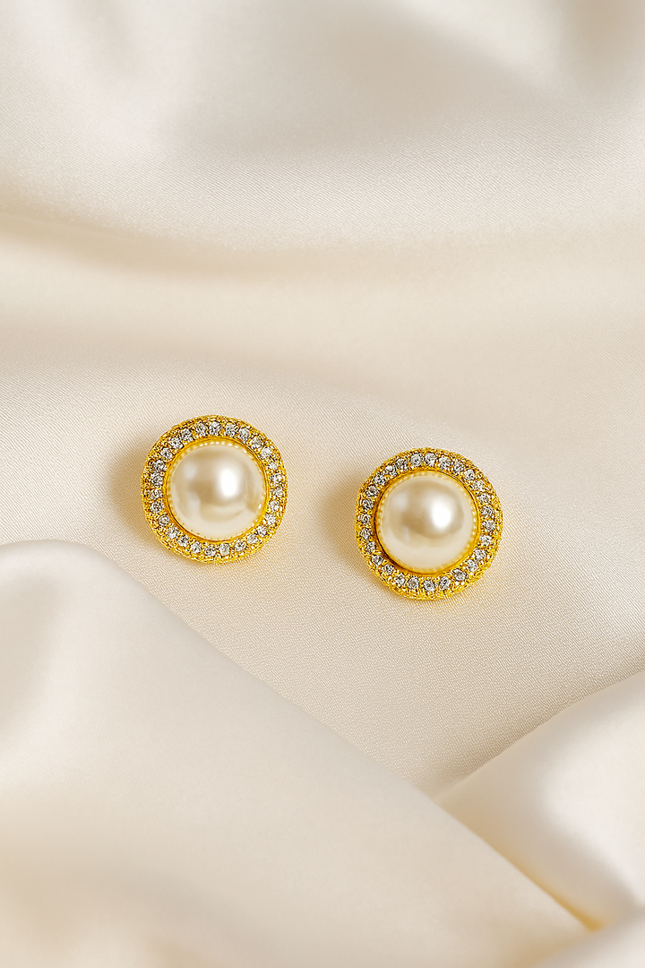 Aretes de Acero Prensa Dorada Perla Divina