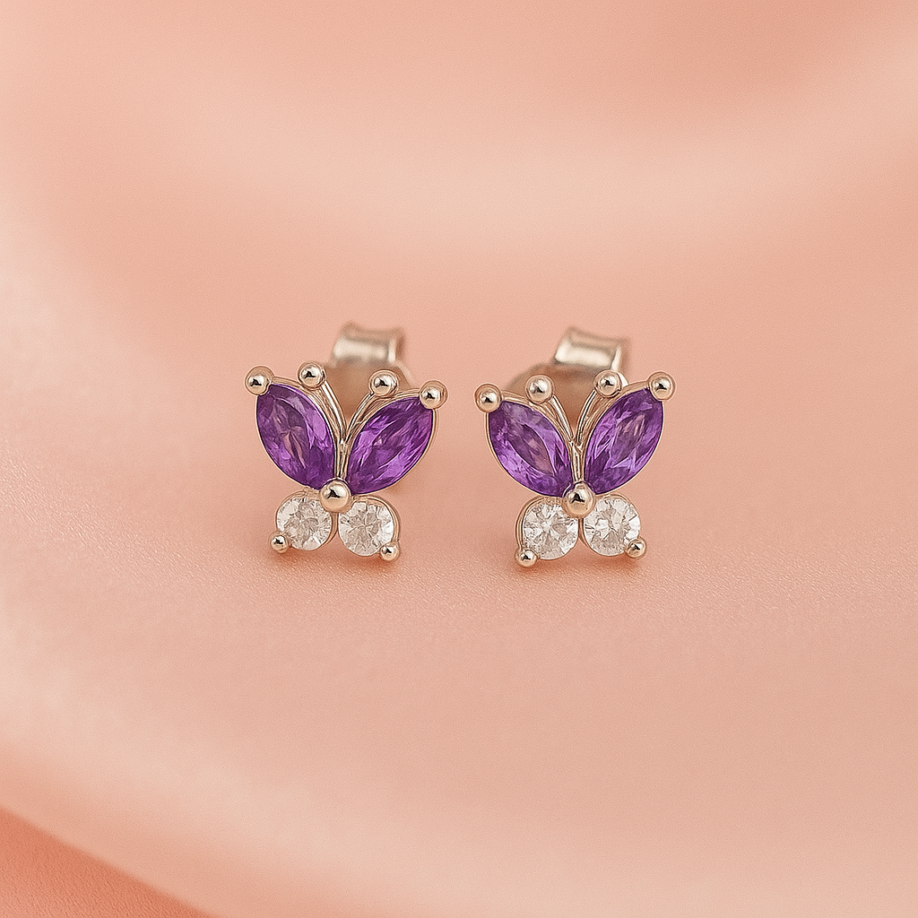 Aretes Plata Mariposa Morada 9MM