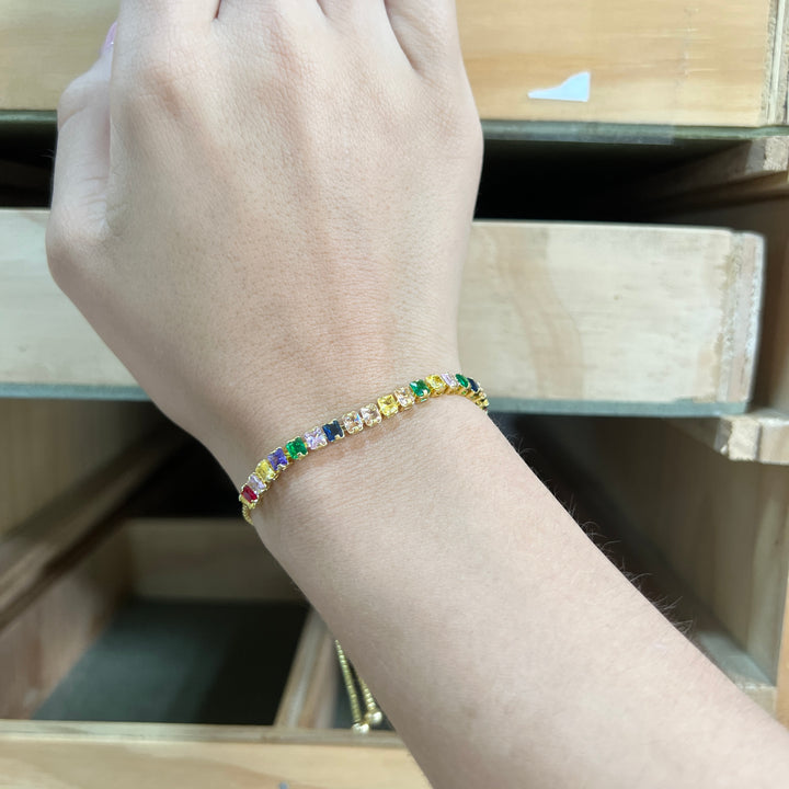 Pulsera Acero 🌈Multicolor Tennis Dorada
